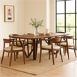 Pemberly Row 7 Piece Dining Table Set 6 Fabric Side Chairs Brown Full Solid Wood