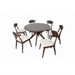 Pemberly Row 7 Piece Extendable Dining Table Set 6 Ivory Fabric Chairs Brown
