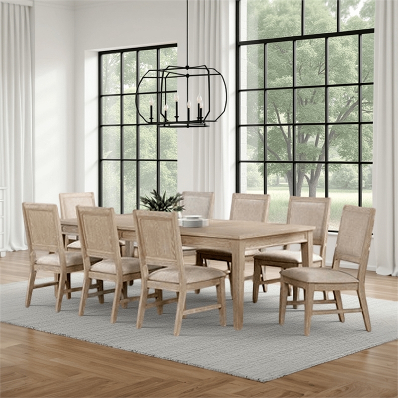 Pemberly Row 7 Piece Dining Table Set Extendable 6 Fabric Chairs Brown Wood