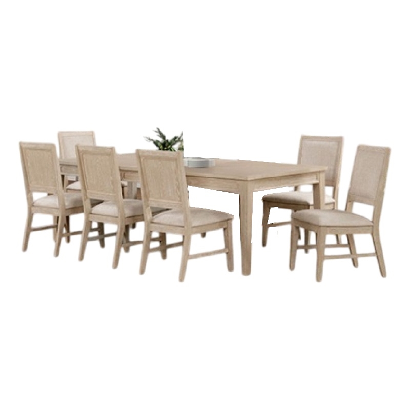 Pemberly Row 7 Piece Dining Table Set Extendable 6 Fabric Chairs Brown Wood