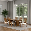 Pemberly Row 7 Pc Dining Table Set Modern Farmhouse in Oak Brown 6 Fabric Chairs