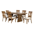 Pemberly Row 7 Pc Dining Table Set Modern Farmhouse in Oak Brown 6 Fabric Chairs