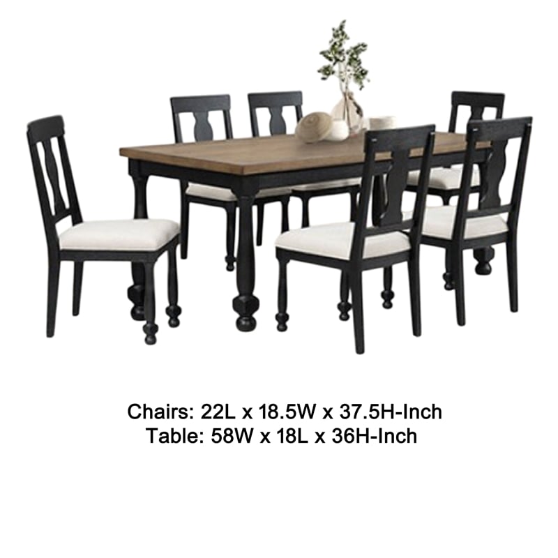 Pemberly Row 7 Piece Dining Table Set 6 Chairs Farmhouse Legs Black Rubberwood