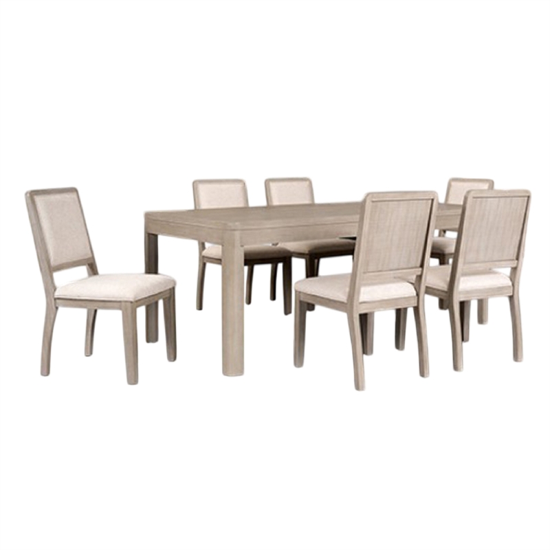 Pemberly Row 7 Piece Dining Table Set 6 Polyester Chairs Natural Brown Wood