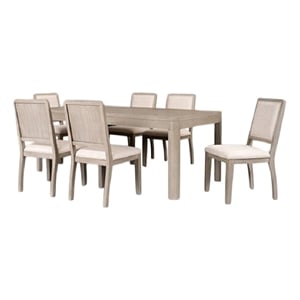 Pemberly Row 7 Piece Dining Table Set 6 Polyester Chairs Natural Brown Wood