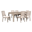 Pemberly Row 7 Piece Dining Table Set 6 Polyester Chairs Natural Brown Wood