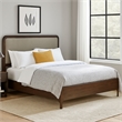 Pemberly Row King Size Bed Upholstered Headboard in Taupe Gray Walnut Brown Wood