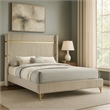 Pemberly Row King Bed Fluted Wingback Headboard in Beige Upholstery Gold Trim