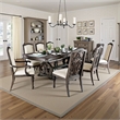 Pemberly Row 9Pc Dining Table Set w/ 8 Chairs in Ivory Fabric Rustic Solid Wood