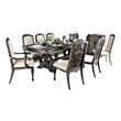 Pemberly Row 9Pc Dining Table Set w/ 8 Chairs in Ivory Fabric Rustic Solid Wood