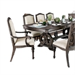 Pemberly Row 9Pc Dining Table Set w/ 8 Chairs in Ivory Fabric Rustic Solid Wood