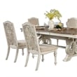 Pemberly Row 7Pc Dining Table Set with Fabric Chairs in Antique White Solid Wood