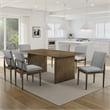 Pemberly Row 7 Pc Dining Table and Chair Set in Light Gray Fabric Natural Brown