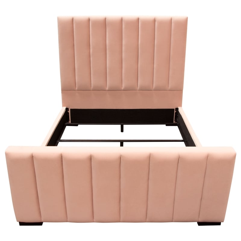 Pemberly Row King Bed Vertical Channel Tufted in Blush Pink Velvet Upholstery