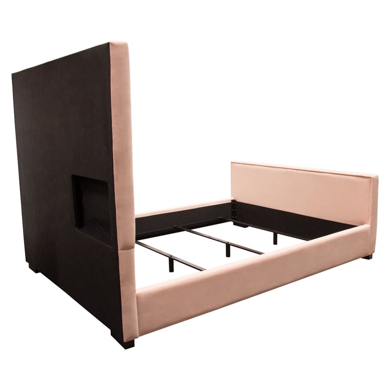 Pemberly Row King Bed Vertical Channel Tufted in Blush Pink Velvet Upholstery