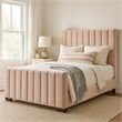 Pemberly Row King Bed Vertical Channel Tufted in Blush Pink Velvet Upholstery
