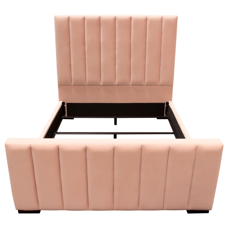 Pemberly Row King Bed Vertical Channel Tufted in Blush Pink Velvet Upholstery