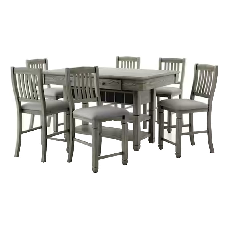 Pemberly Row 7 Piece Counter Height Dining Table and Chair Set Wire Brushed Gray