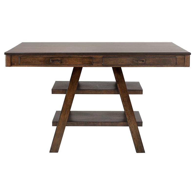 Pemberly Row 5 Pc Counter Height Dining Table & 4 Chairs Set in Brown 2 Shelves