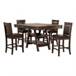 Pemberly Row 5 Pc Counter Height Dining Table & 4 Chairs Set in Brown 2 Shelves
