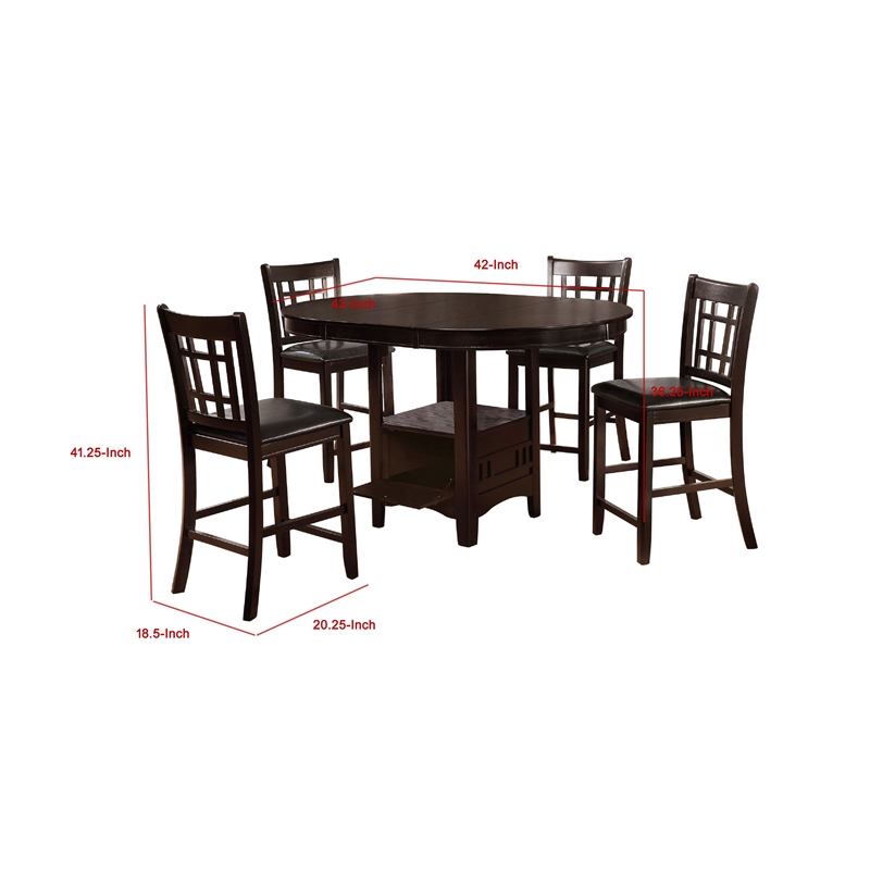 Pemberly Row 5Pc Counter Height Dining Table Set with 4 Chairs Expandable Leaf