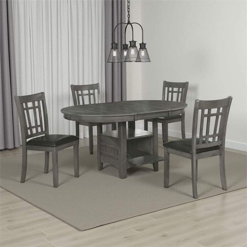 Pemberly Row 5 Piece Dining Set in Gray 4 Padded Chairs Expandable Leaf