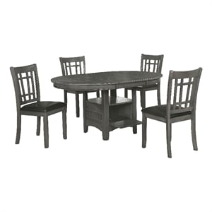 Pemberly Row 5 Piece Dining Set in Gray 4 Padded Chairs Expandable Leaf