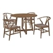 Pemberly Row 5 Pc Dining Table and 4 Chair Set Open Curved Back in Walnut Brown