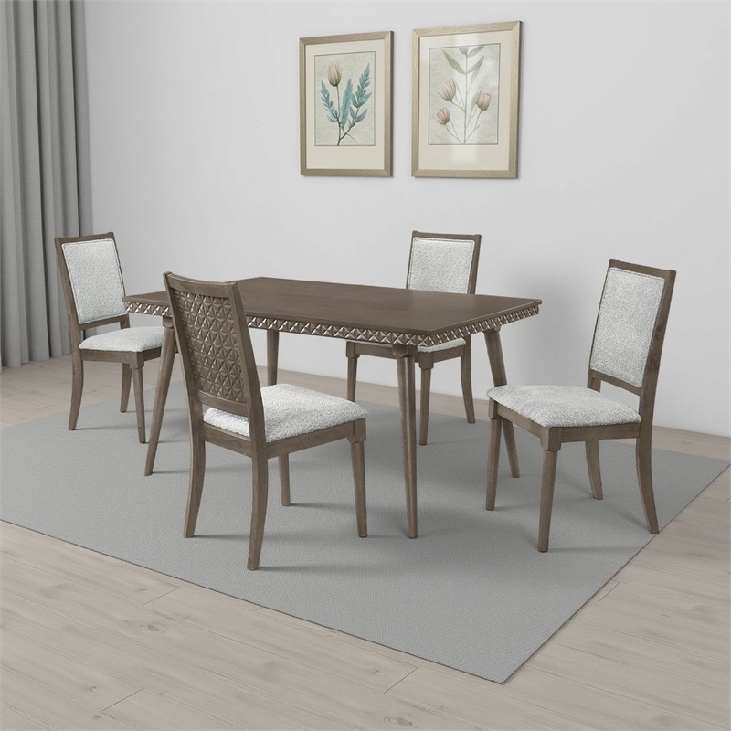 Pemberly Row 5 Piece Dining Table and 4 Chair Set in Walnut Brown Molded Trim
