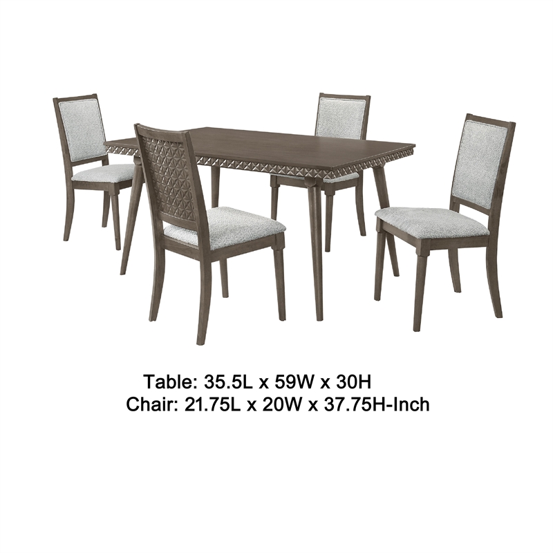 Pemberly Row 5 Piece Dining Table and 4 Chair Set in Walnut Brown Molded Trim