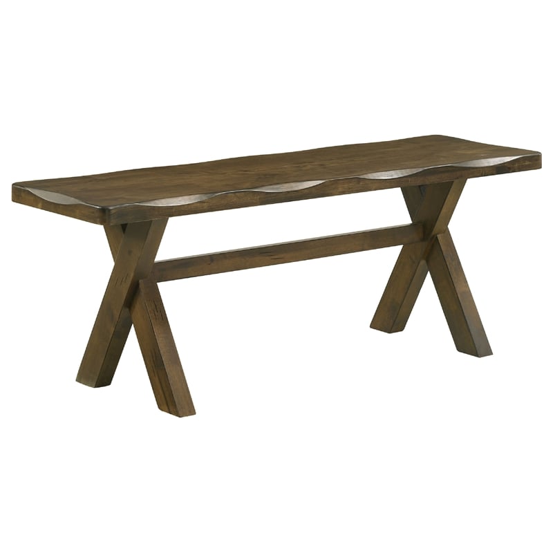 Pemberly Row 6 Piece Dining Table Set in Nutmeg Brown 4 Padded Chairs and Bench