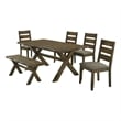 Pemberly Row 6 Piece Dining Table Set in Nutmeg Brown 4 Padded Chairs and Bench