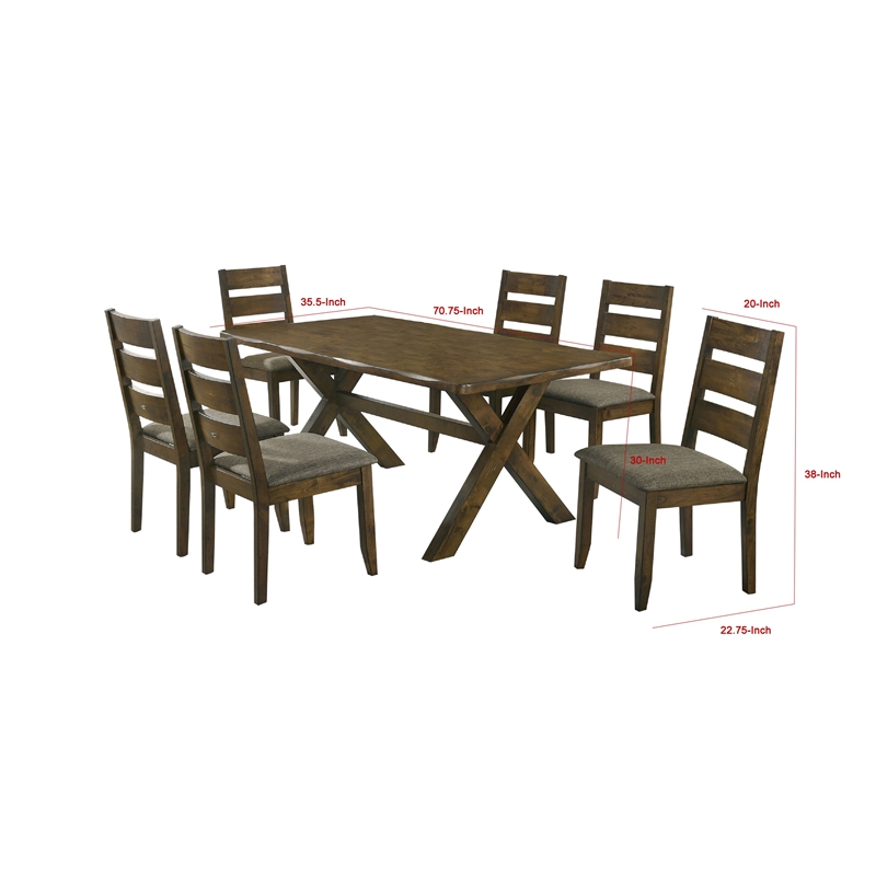 Pemberly Row 7 Pc Dining Table Set in Nutmeg Brown Finish 6 Padded Side Chairs