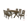 Pemberly Row 7 Pc Dining Table Set in Nutmeg Brown Finish 6 Padded Side Chairs