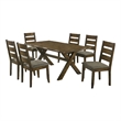Pemberly Row 7 Pc Dining Table Set in Nutmeg Brown Finish 6 Padded Side Chairs