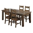 Pemberly Row 5 Piece Dining Table Set in Golden Brown 4 Side Chairs Beige Seats