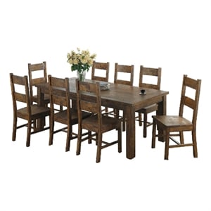 Pemberly Row 9 Pc Dining Table Set 8 Ladderback Side Chairs Rustic Golden Brown