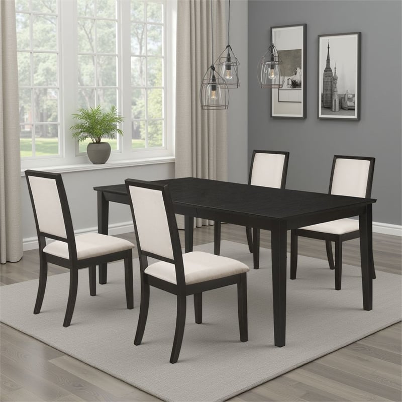Pemberly Row 5 Piece Extendable Dining Table and 4 Chair Set in Black and Ivory