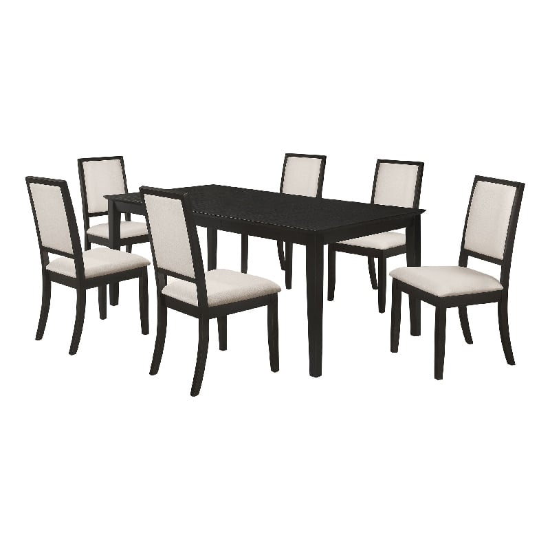 Pemberly Row 7 Piece Extendable Dining Table and 6 Chair Set in Black and Ivory