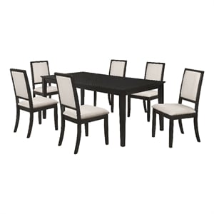 Pemberly Row 7 Piece Extendable Dining Table and 6 Chair Set in Black and Ivory
