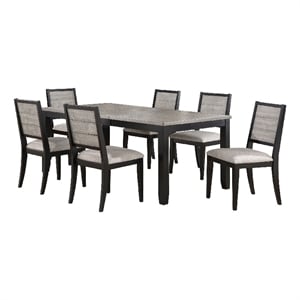Pemberly Row 7 Piece Extendable Dining Table with 6 Chairs Farmhouse Gray Black