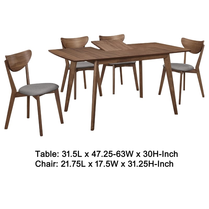 Pemberly Row 5 Piece Extendable Dining Table and 4 Chairs in Walnut Brown Gray