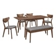 Pemberly Row 6 Piece Extendable Dining Table Bench 4 Chairs in Walnut Brown Gray