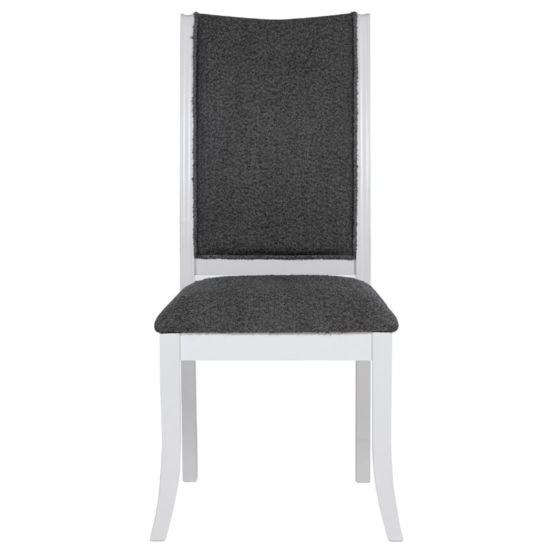 Pemberly Row 5 Pc Round Dining Table Set Flared Legs in Gray Fabric White Wood