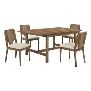 Pemberly Row 5 Pc Dining Table and 4 Chairs Set in Rich Walnut Brown and Beige