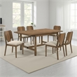 Pemberly Row 7 Pc Dining Table and 6 Chairs Set in Rich Walnut Brown and Beige