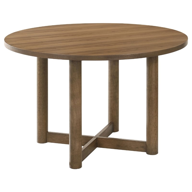 Pemberly Row 5 Pc Round Dining Table and 4 Chairs Set in Walnut Brown and Beige