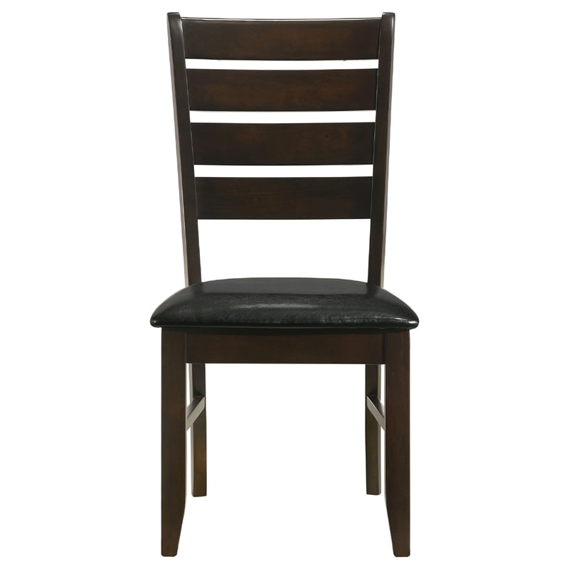 Pemberly Row 5Pc Dining Table & 4 Chairs Set with Ladder Back Brown Faux Leather