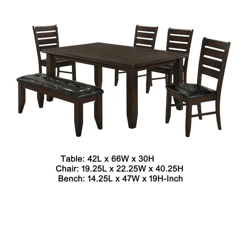 Pemberly Row 6 Piece Dining Table 4 Chairs and Bench Set Brown Faux Leather