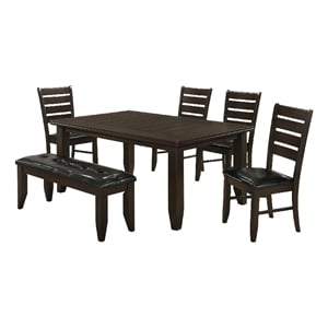 Pemberly Row 6 Piece Dining Table 4 Chairs and Bench Set Brown Faux Leather